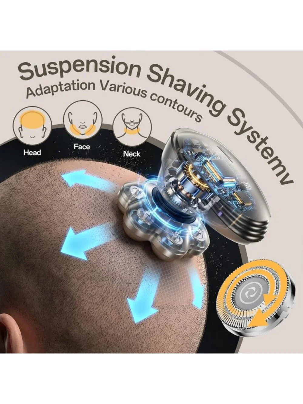 7D Waterproof Electric Head Shaver for Men - 5-in-1 Grooming Kit, Bald Care
